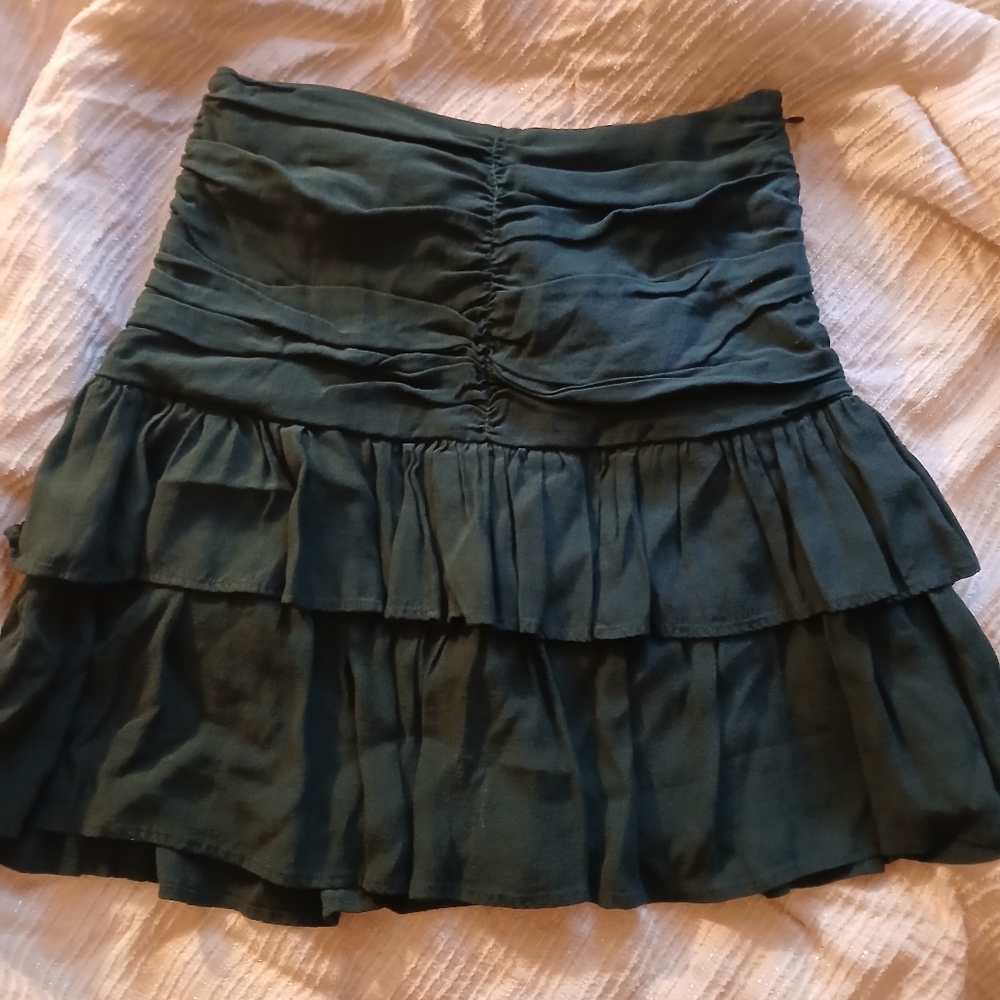 Zara Green Bubble Mini Skirt with Ruched Ruffles